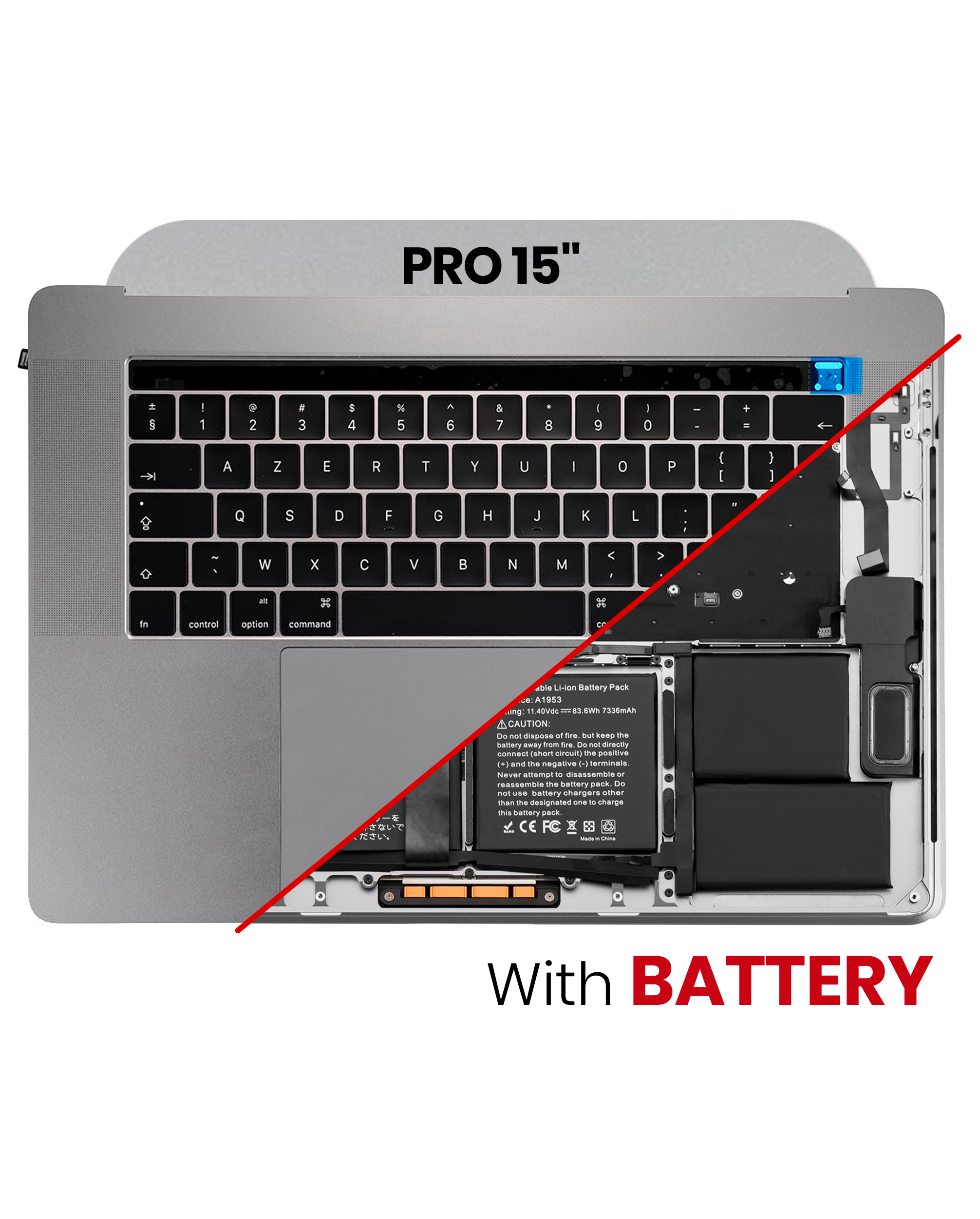 Top Case Assembly (With Battery And Keyboard) Compatible For MacBook Pro 15" Touch Bar (A1990 / Late 2018 / Early 2019) (Space Gray) (UK English)