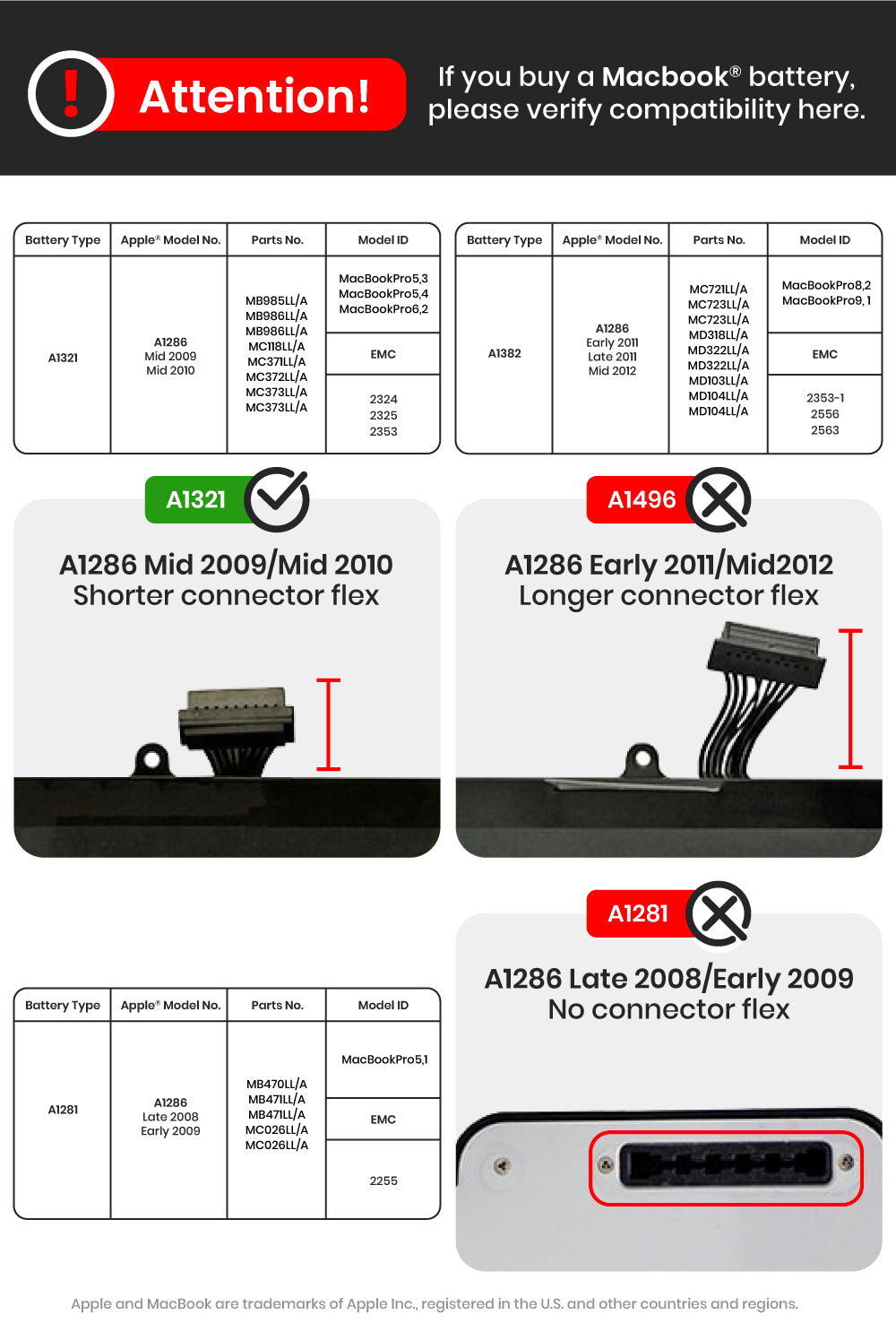 Battery (A1321) Compatible For MacBook Pro Unibody 15" (A1286 / Mid 2009 / Mid 2010)