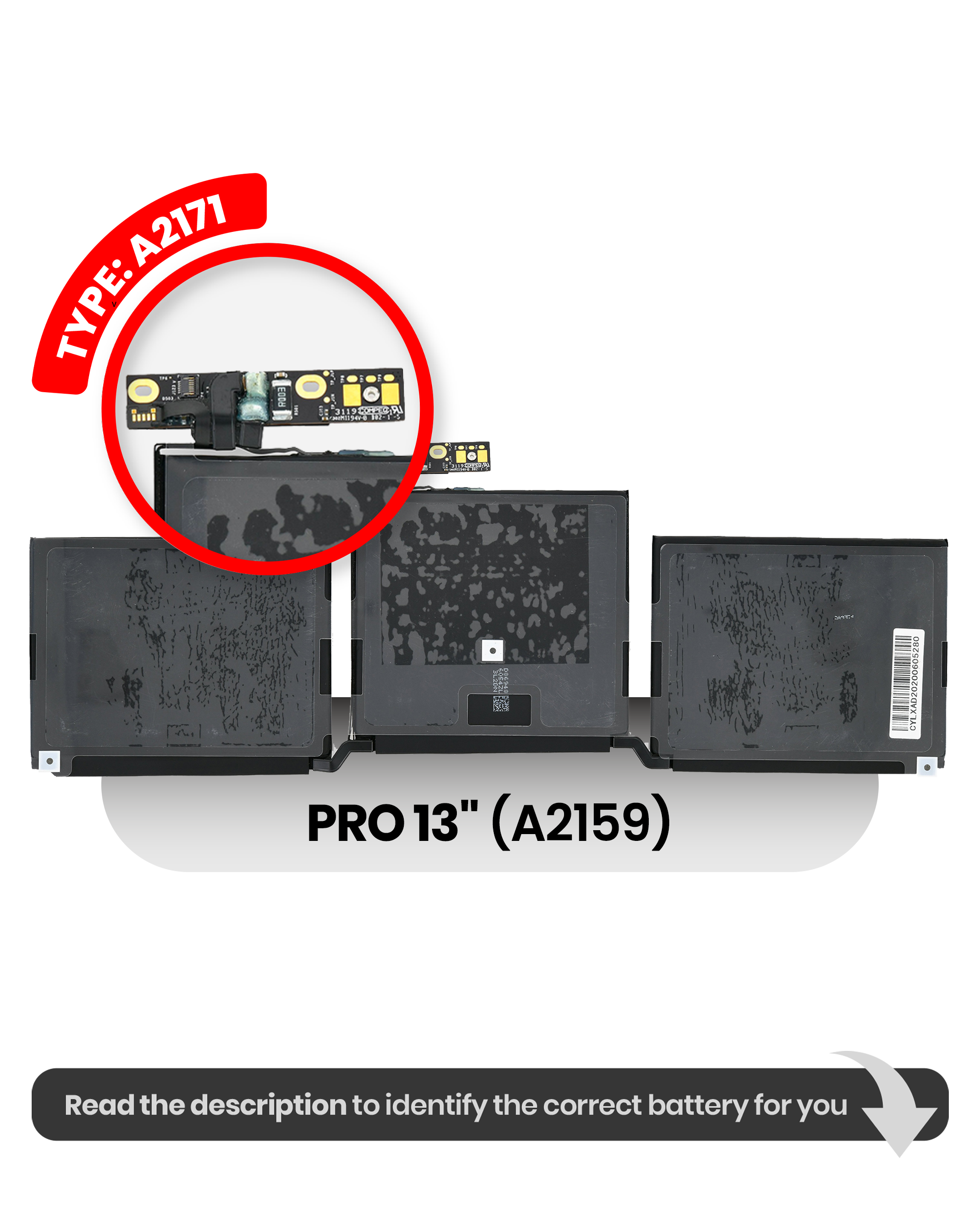 Battery (A2171) Compatible For MacBook Pro 13" (A2159 / EMC 3301) (A2338 / EMC 8162) (A2289 / EMC 3456)