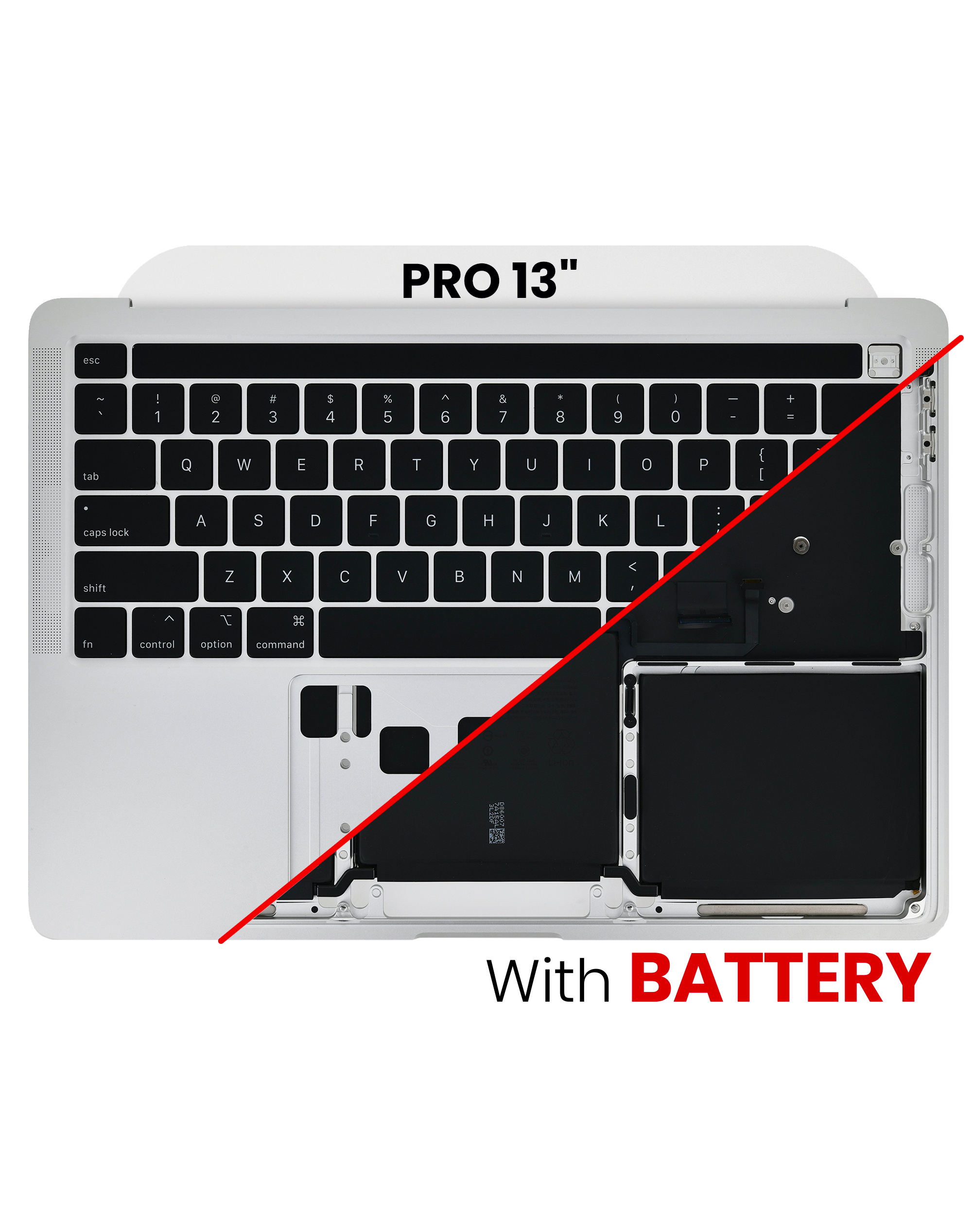 Top Case Assembly With Battery And Keyboard Compatible For MacBook Pro 13" (A2338 / Late 2020) (Used OEM Pull: Grade A) (US Keyboard) (Silver)