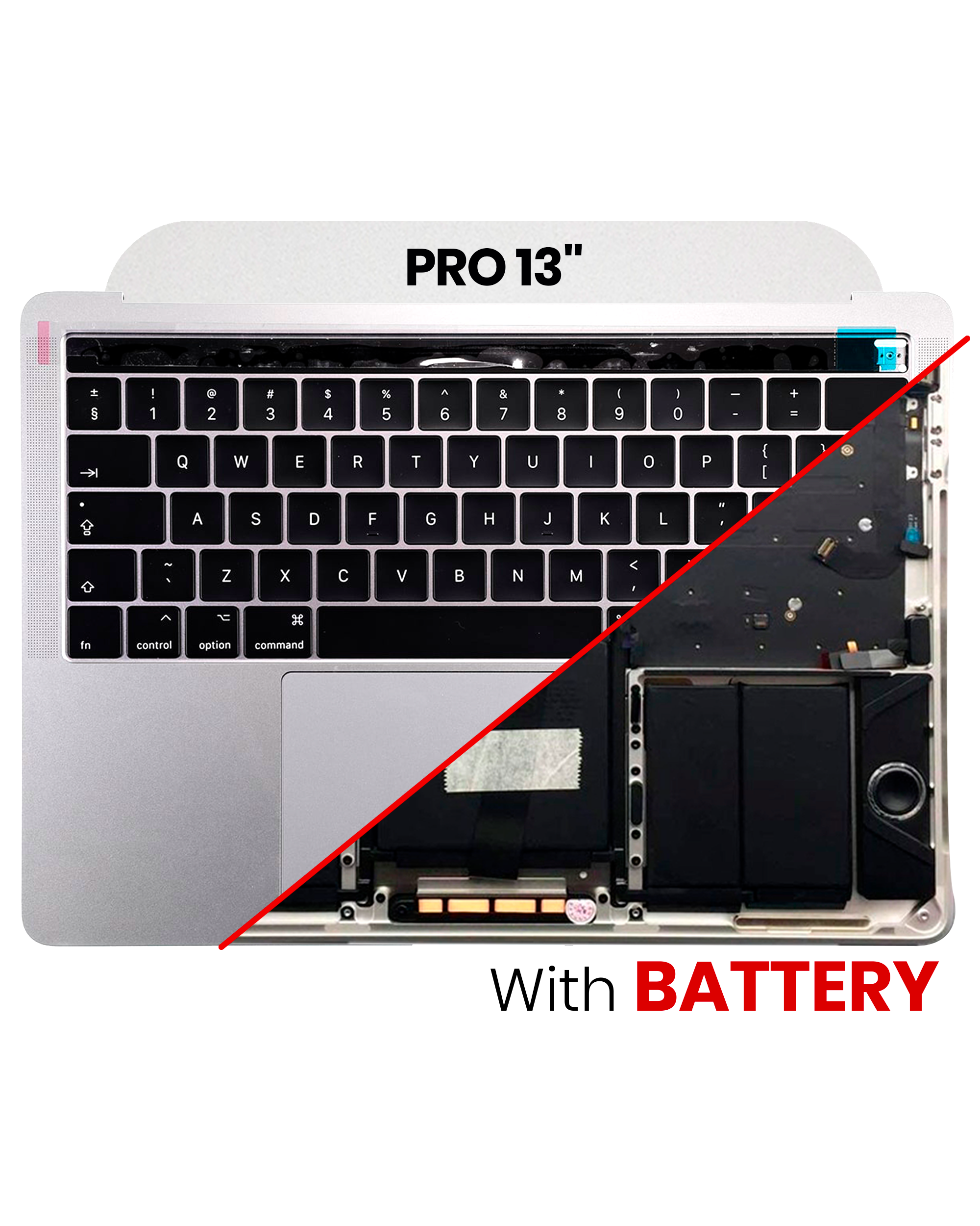 Top Case Assembly With Battery And Keyboard Compatible For MacBook Pro 13" Touch Bar (A1706 / Late 2016) (US Keyboard) (Used OEM Pull: Grade B/C) (Silver)