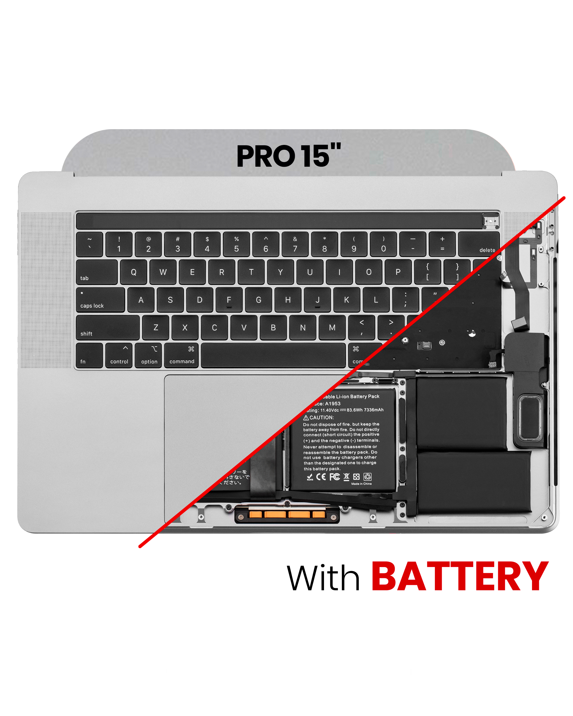 Top Case Assembly (With Battery And Keyboard) Compatible For MacBook Pro 15" Touch Bar (A1990 / Late 2018 / Early 2019) (US English) (Used OEM Pull: Grade A) (Space Gray)