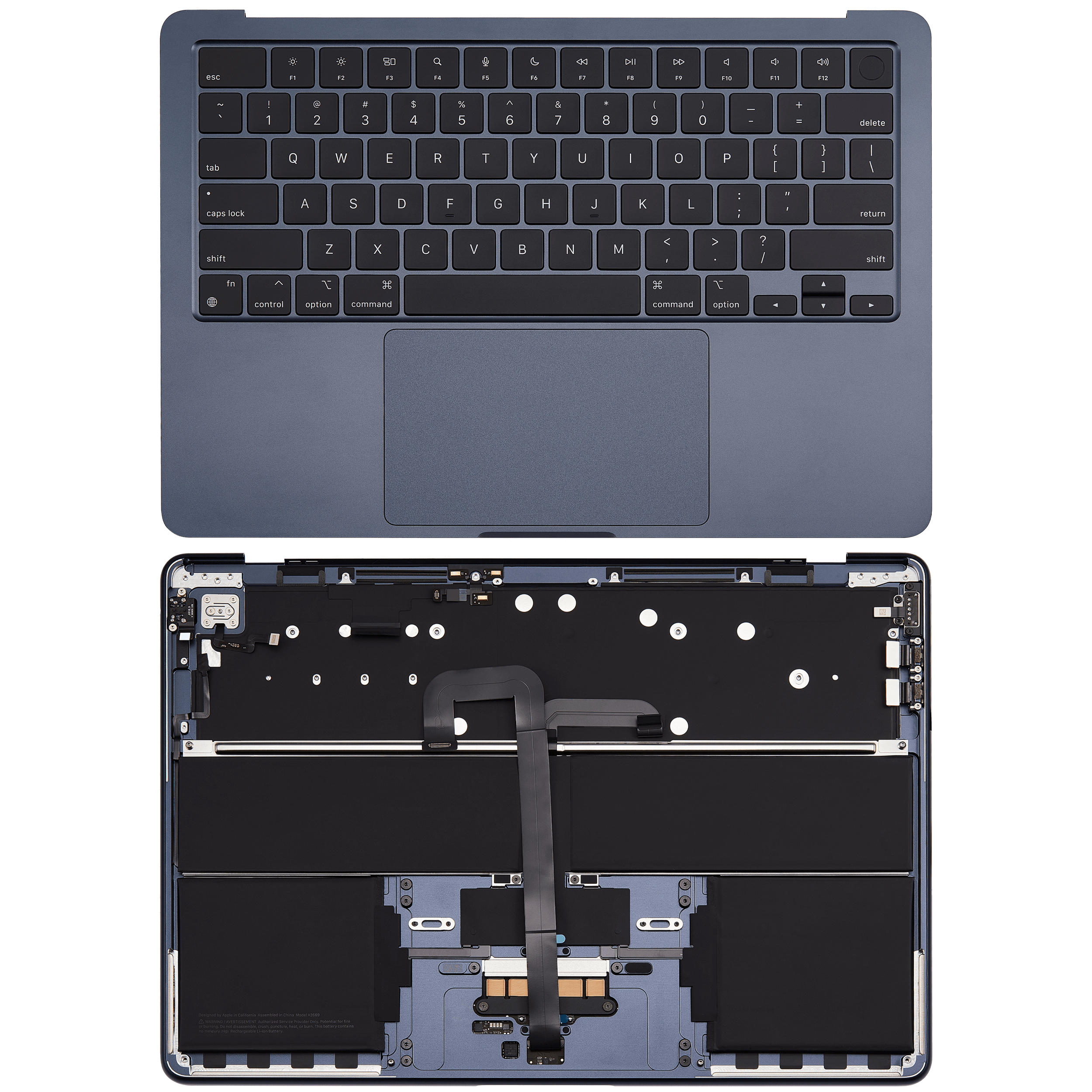 Top Case Assembly With Battery And Keyboard Compatible For MacBook Air 13" (A2681 / Mid 2022) (US Keyboard) (Midnight)