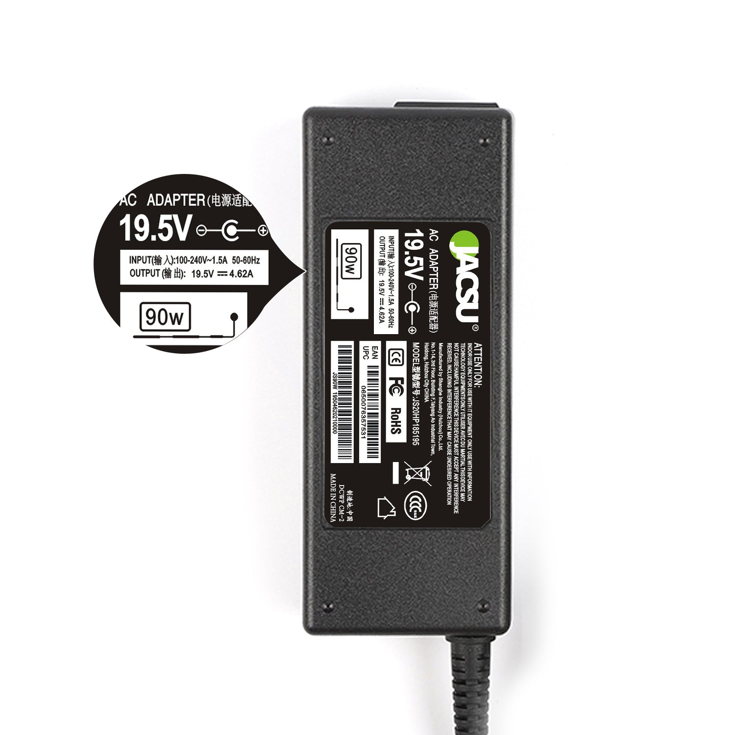 Jacsu 19.5V 4.62A 90W 4.5*3.0mm AC Laptop Charger Adapter For HP Pavilion 14 15 PPP012C-S 710413-001 Envy 17