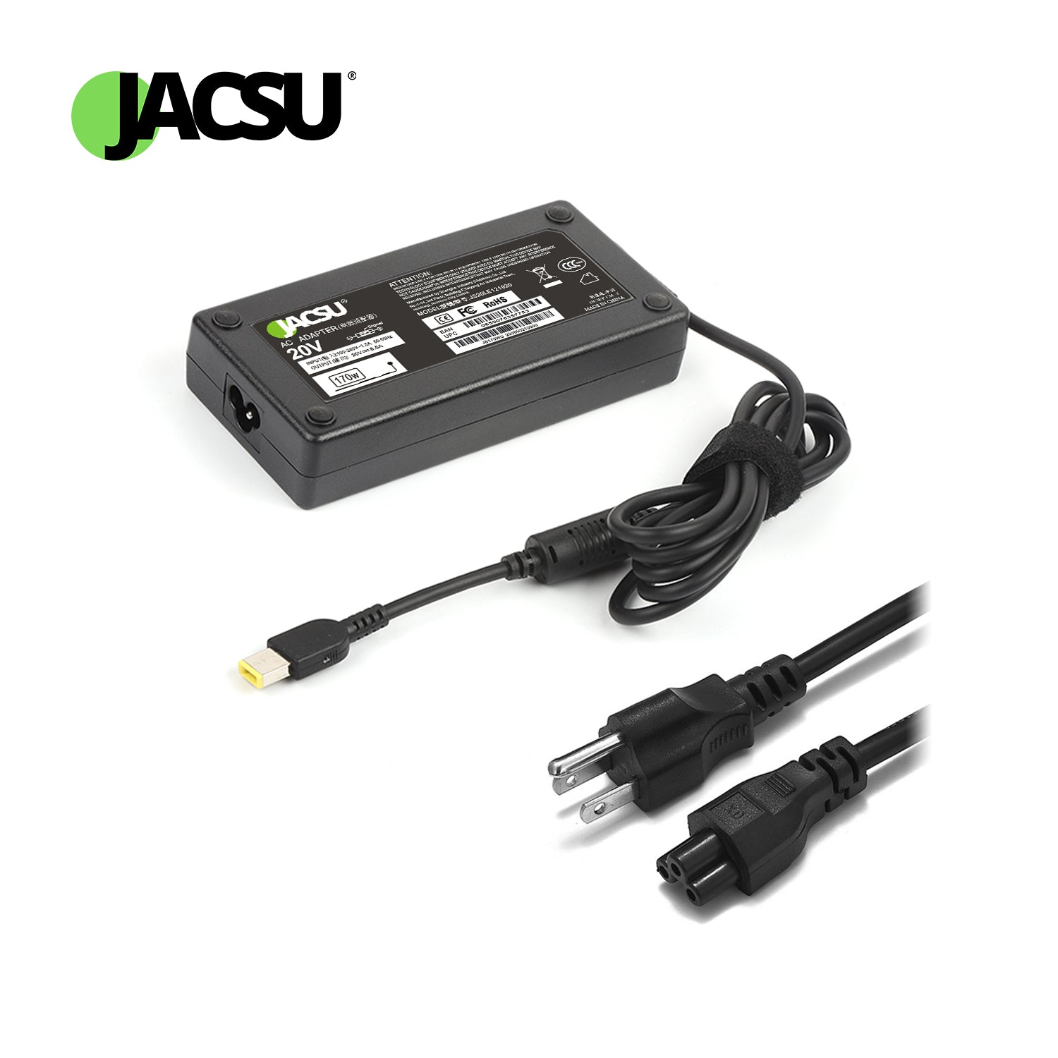 Jacsu 20V 8.5A 170W USB AC Laptop Adapter Charger for Lenovo Legion Y720-15 Y7000P P50 P51 P70 P71 W540 W541