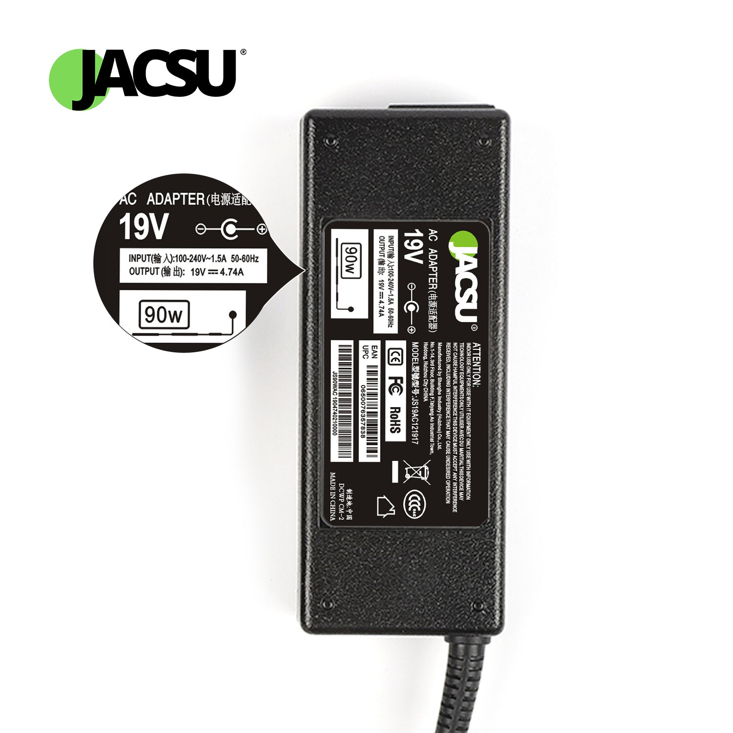 Jacsu 19V 4.74A 90W 5.5x1.7mm Laptop AC Adapter Charger For ACER ASPIRE 5750G 5755G 7110 9300 Notebook